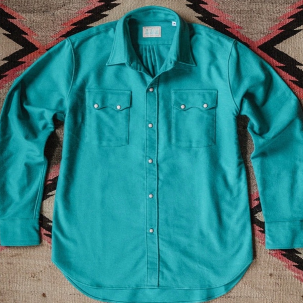 Wythe – Pearl-snap Western shirt in XL (turquoise cotton moleskin)